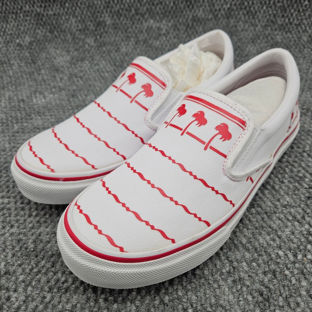 In-N-Out Burger Men's 9 White Red Slip On Sneakers Palm Tree Canvas Shoes Merch